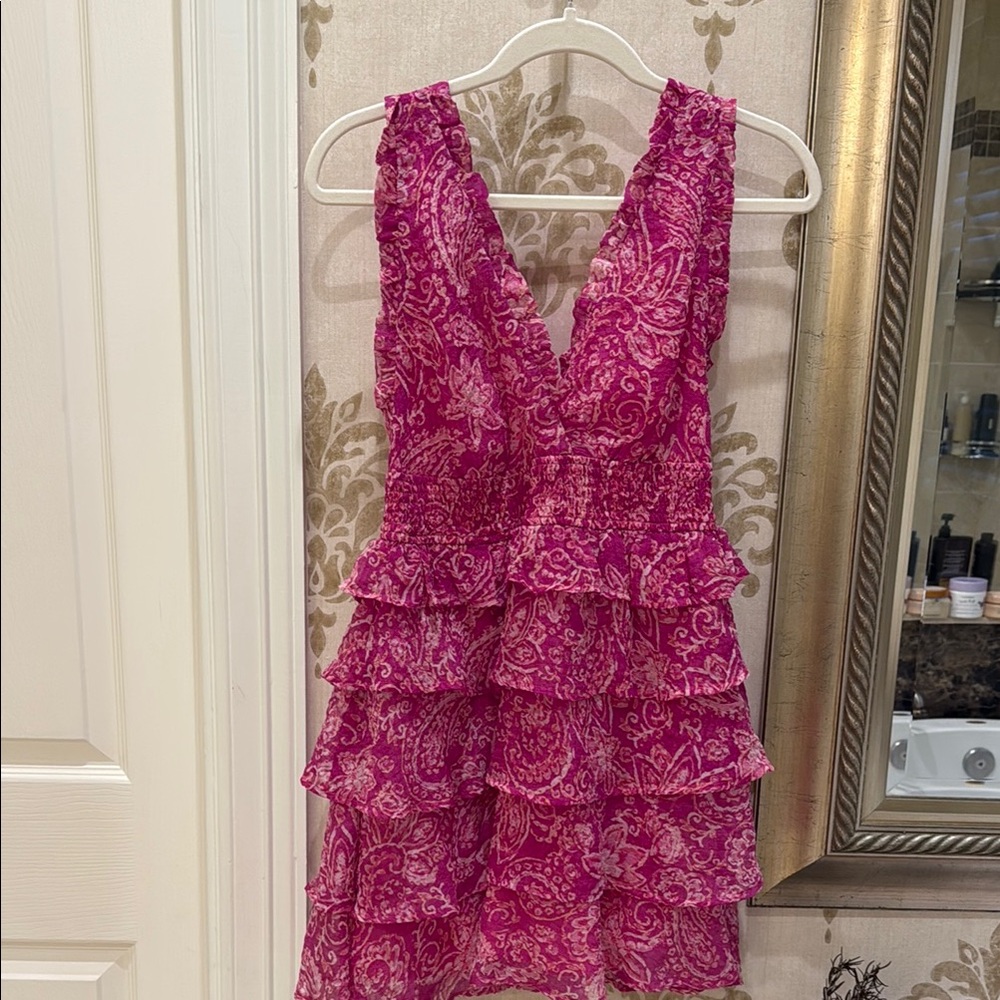 Boutique Pink Mini Sundress with V-Neck and Ruffles